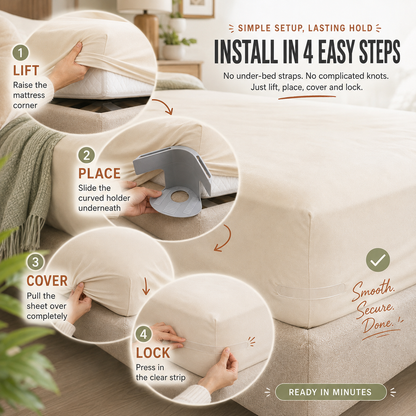 No-Slip Bed Sheet Fasteners with Invisible Clear Locking Strip 🛏️