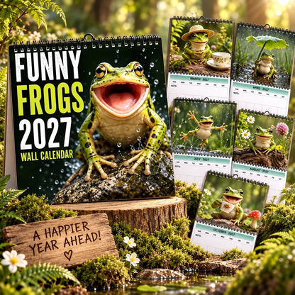 🔥HOT SALE🔥Funny Frogs 2027 Wall Calendar – Cute Humorous Frog Calendar, Quirky Amphibian Gift, Nature & Wildlife Decor