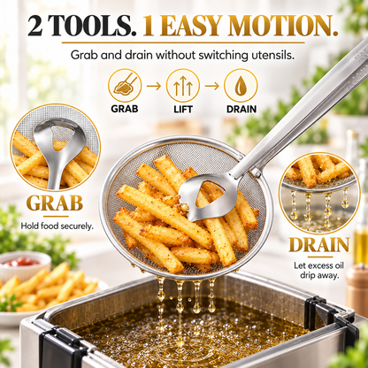 🔥 50% OFF Today 2-in-1 Spider Strainer Tongs for Frying & Draining