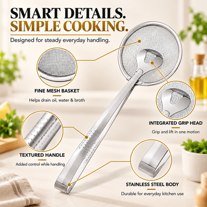 🔥 50% OFF Today 2-in-1 Spider Strainer Tongs for Frying & Draining