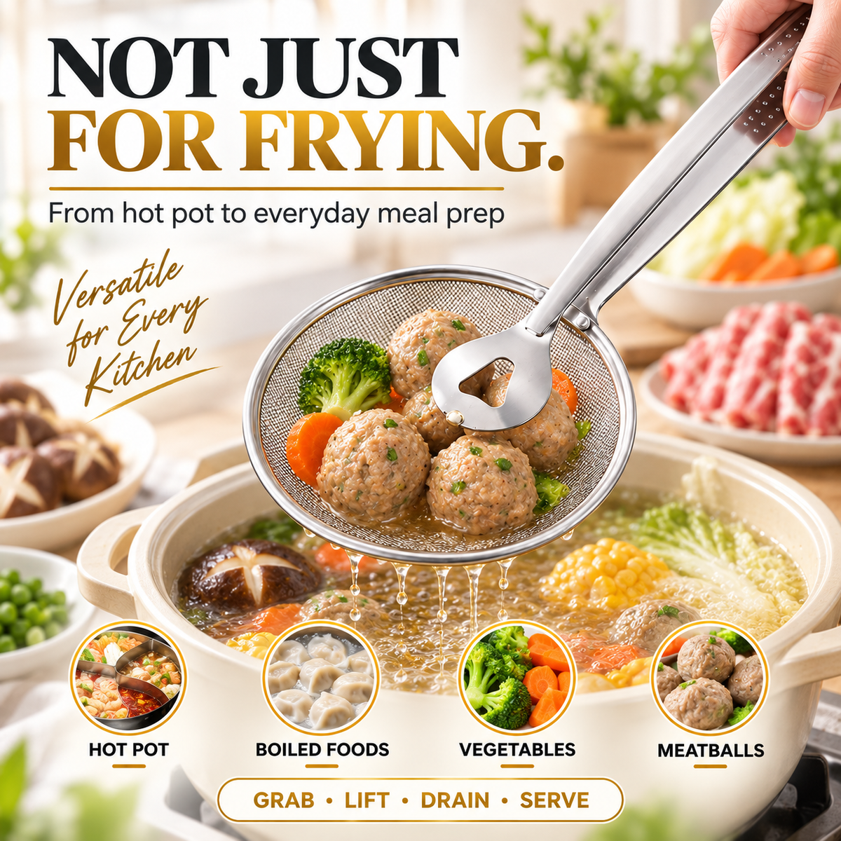 🔥 50% OFF Today 2-in-1 Spider Strainer Tongs for Frying & Draining