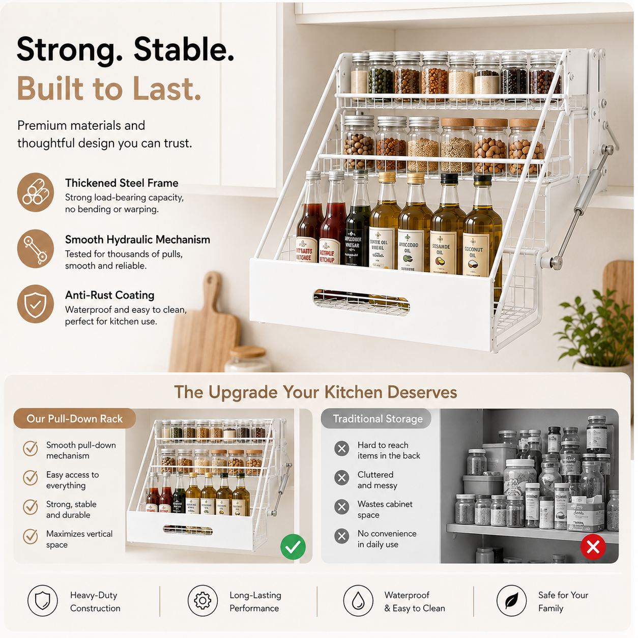 🏡 3-Tier Pull-Down Cabinet Organizer | Easy-Reach Kitchen Storage Rack