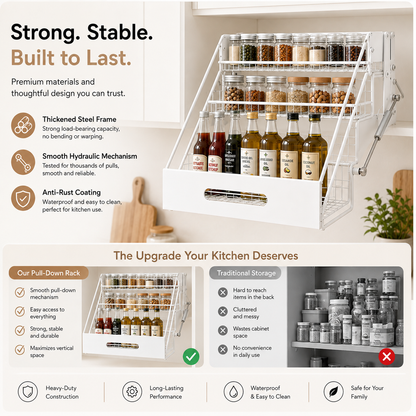 🏡 3-Tier Pull-Down Cabinet Organizer | Easy-Reach Kitchen Storage Rack