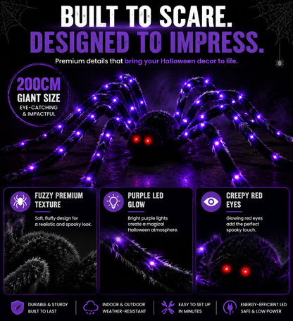 🕷️ Giant LED Halloween Spider Decoration | Outdoor Yard & Porch Spooky Light Display