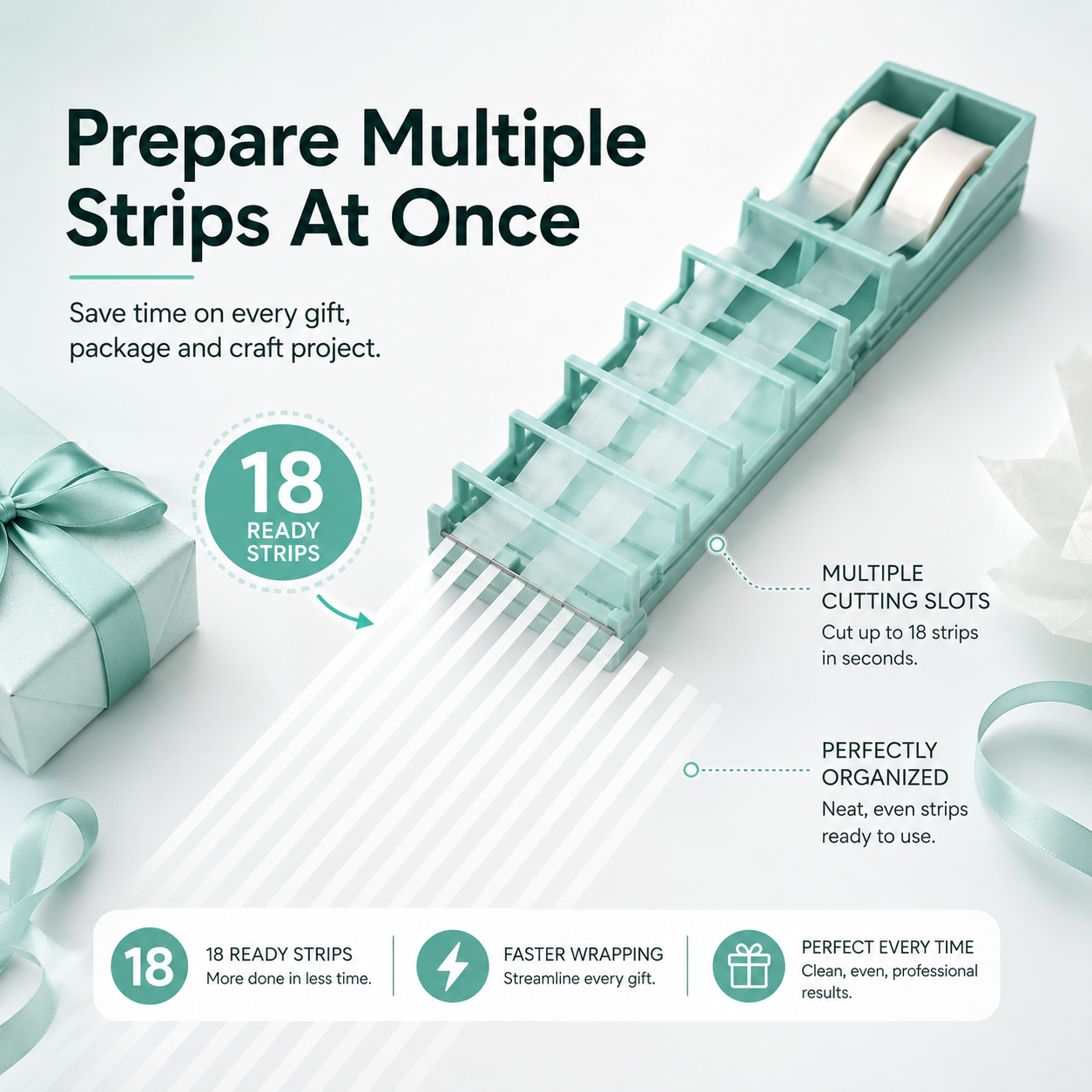 📦Multi-Strip Tape Cutter | Fast Gift Wrapping Tape Dispenser
