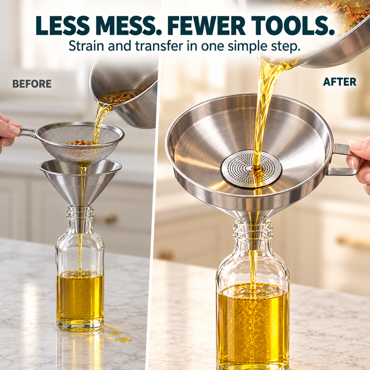 🥄 Pour, Strain & Transfer Without the Mess – Stainless Steel Kitchen Funnel
