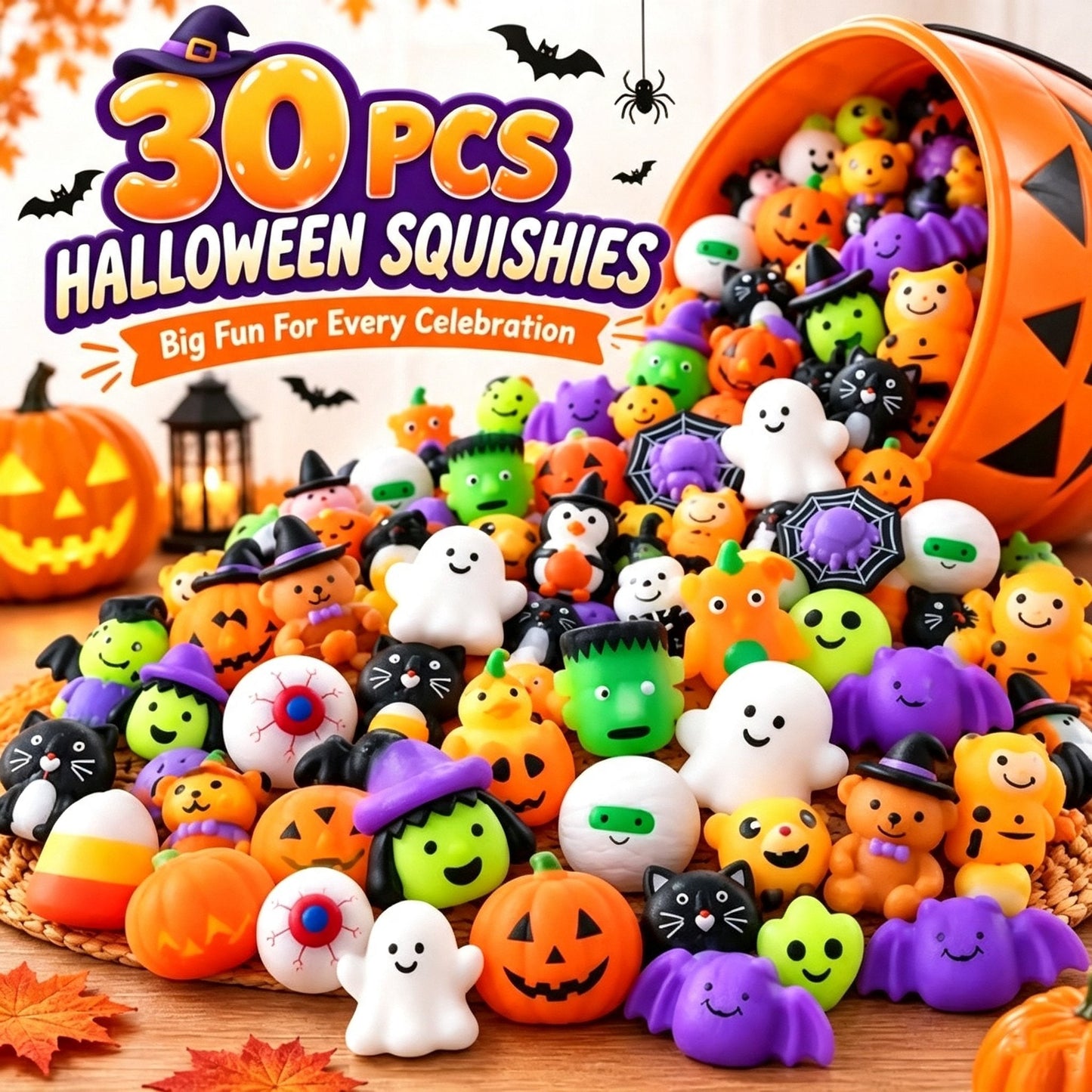 👻 30PCS Halloween Squishy Toys – Cute Party Favors, Goodie Bag Fillers & Classroom Prizes