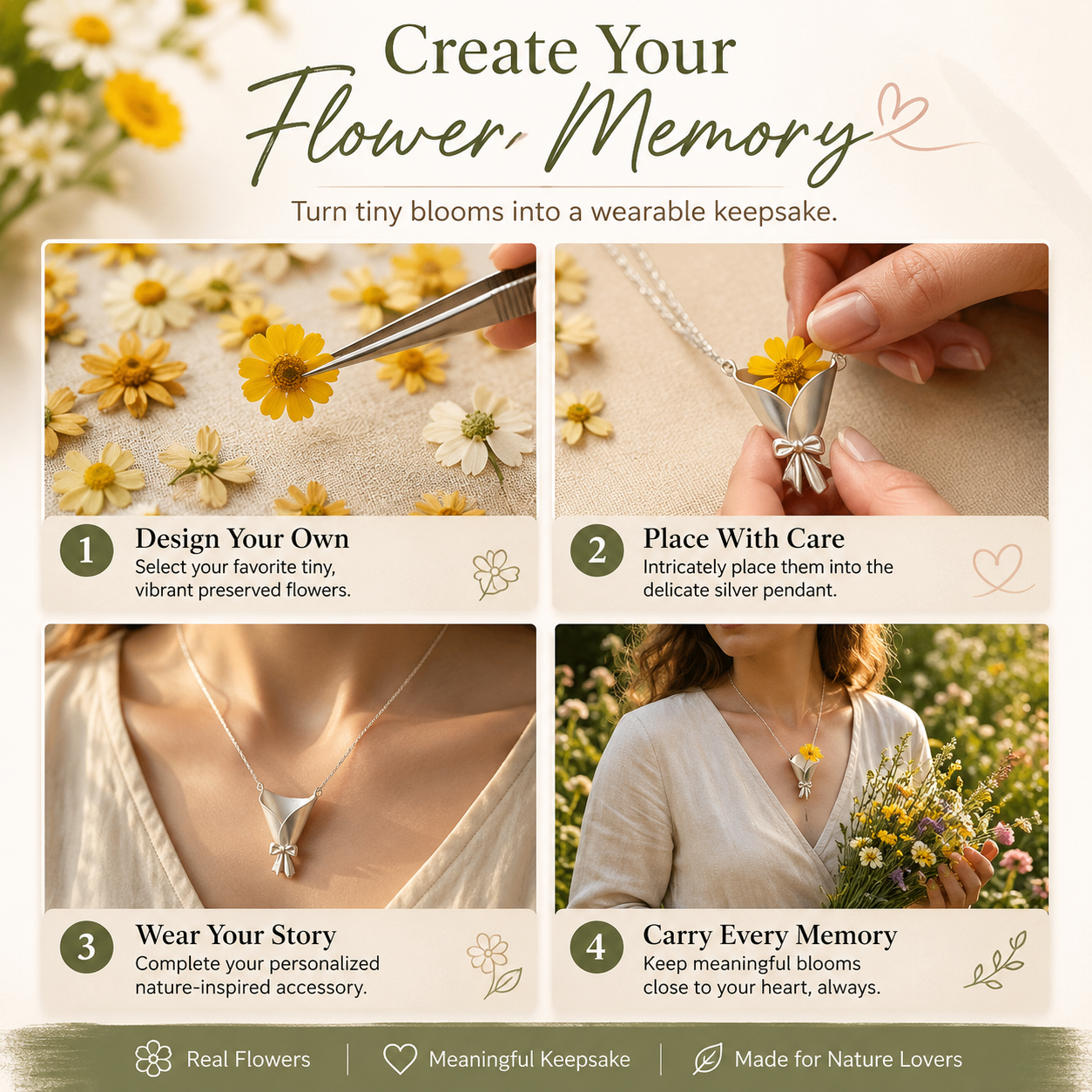 🌼 Real Flower Necklace Set | Wear Your Favorite Flowers Every Day