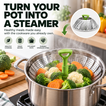 🥦 Expandable Folding Steamer Basket – Turn Your Everyday Pot Into a Steamer