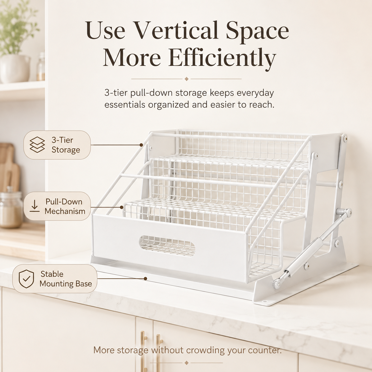 🏡 3-Tier Pull-Down Cabinet Organizer | Easy-Reach Kitchen Storage Rack