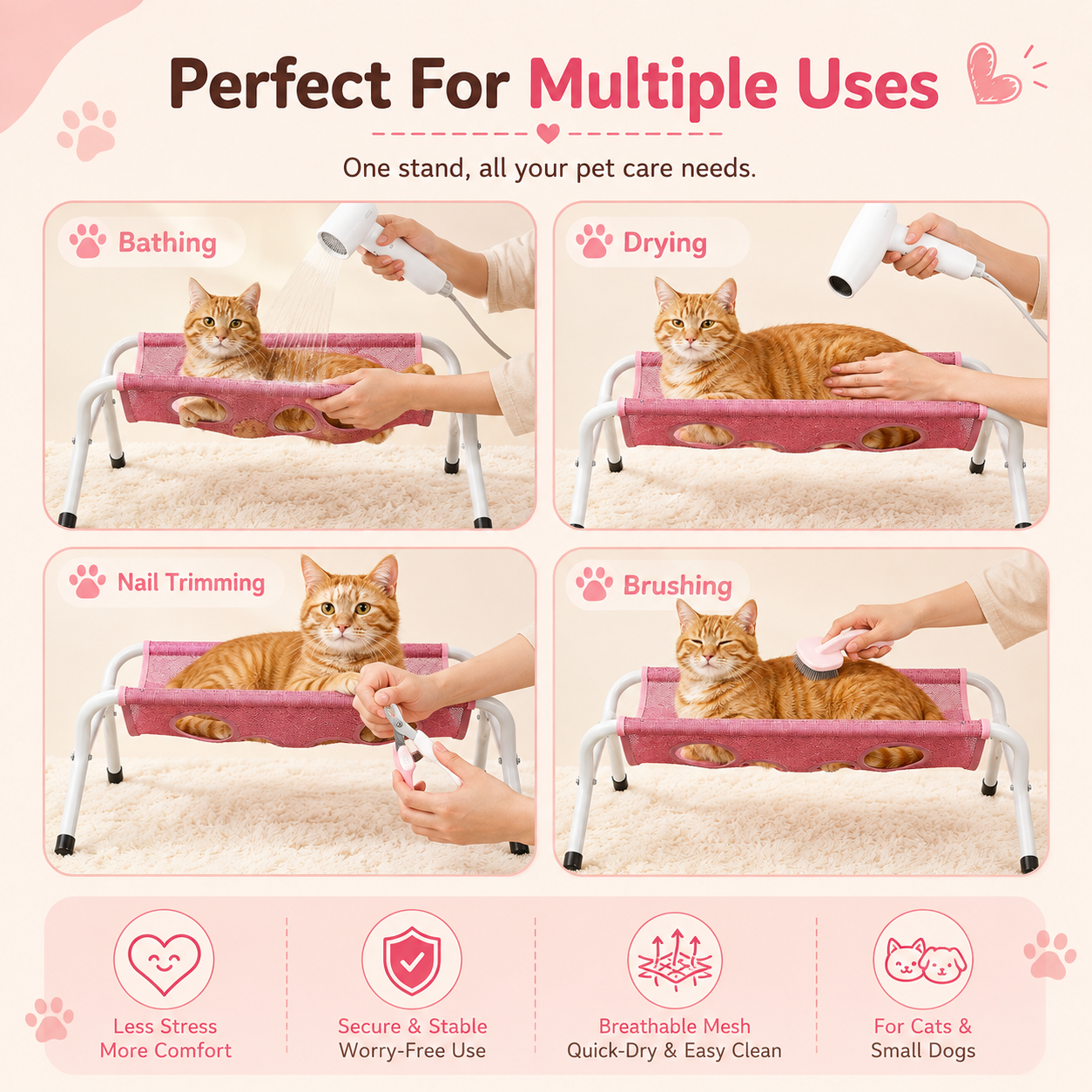 🐾 Pet Spa Grooming Hammock – Stress-Free Bathing & Drying Station for Cats & Small Dogs