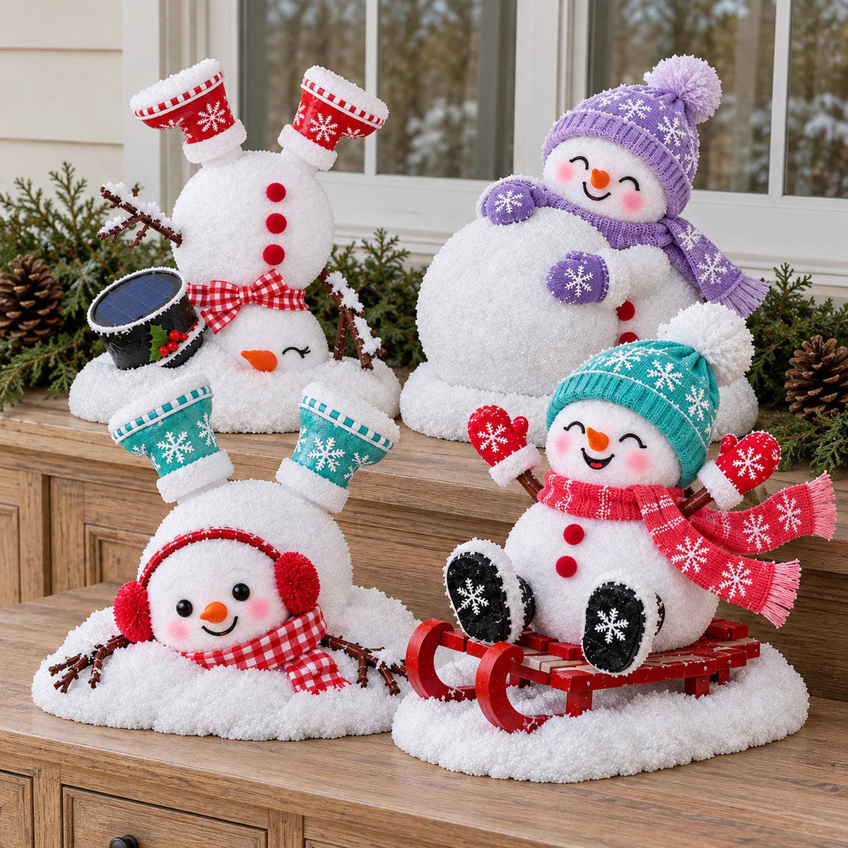 ☃️ Light-Up Christmas Snowmen – 4 Playful Holiday Characters, Individual Styles or Full Set