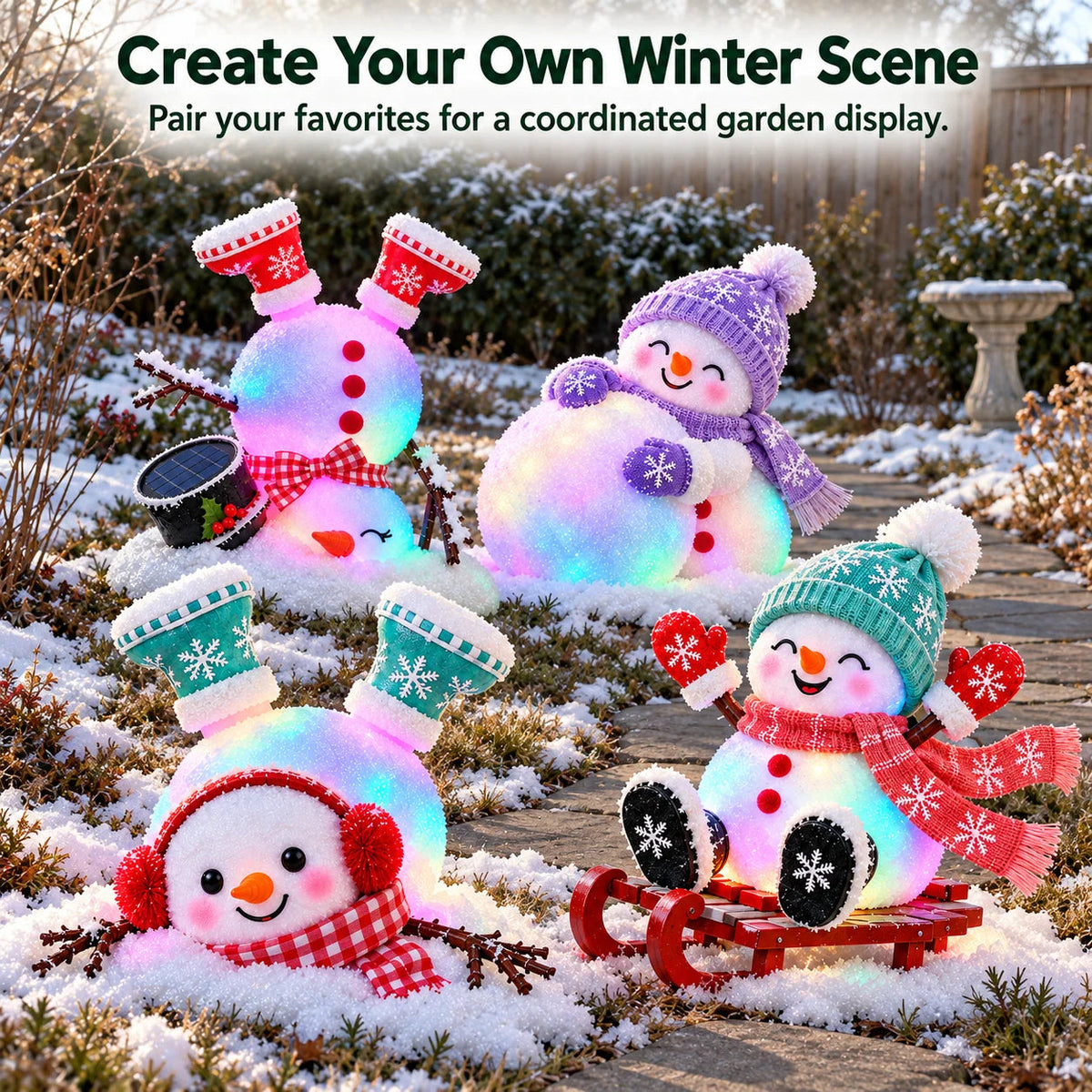 ☃️ Light-Up Christmas Snowmen – 4 Playful Holiday Characters, Individual Styles or Full Set