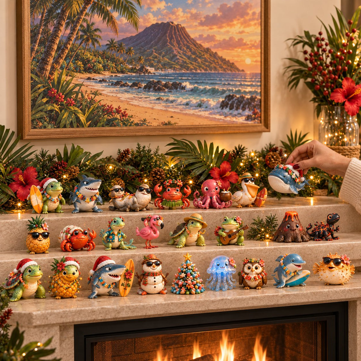 🌺 24 Days of Hawaiian Odd Friends Advent Calendar | 24 Hand-Painted Tropical Mini Figures with Daily Surprises for Hawaii Lovers, Collectors & Christmas Displays 🎄