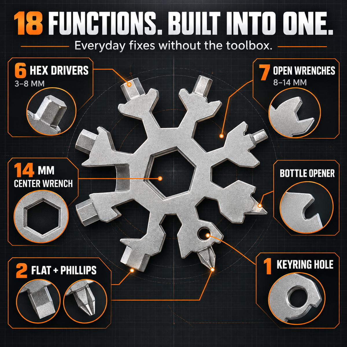 ❄️ 50% OFF 18-in-1 Snowflake Multi-Tool – Your Pocket-Sized Toolbox