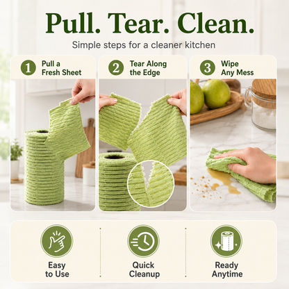 🍃 Bamboo Fiber Cleaning Cloth Roll – Thick Absorbent Tear-Off Kitchen Towels for Grease, Spills & Everyday Cleaning