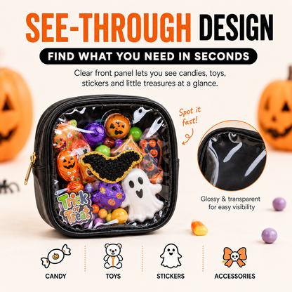 🎃 Halloween Mini Clear Pouch – Cute Pumpkin Ghost Bat Treat Bag for Candy, Makeup & Small Treasures