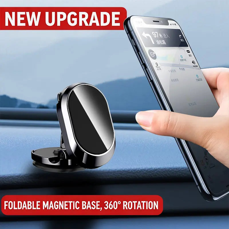 📱 Foldable Magnetic Car Phone Holder – 360° Rotating Metal Mount