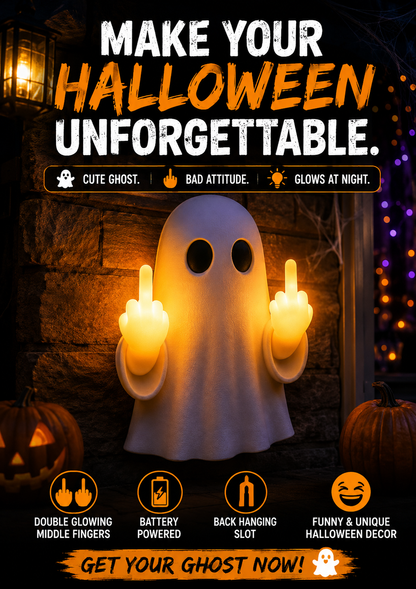 👻 Double Middle Finger Light-Up Ghost – Funny Halloween Wall Decor🖕🖕