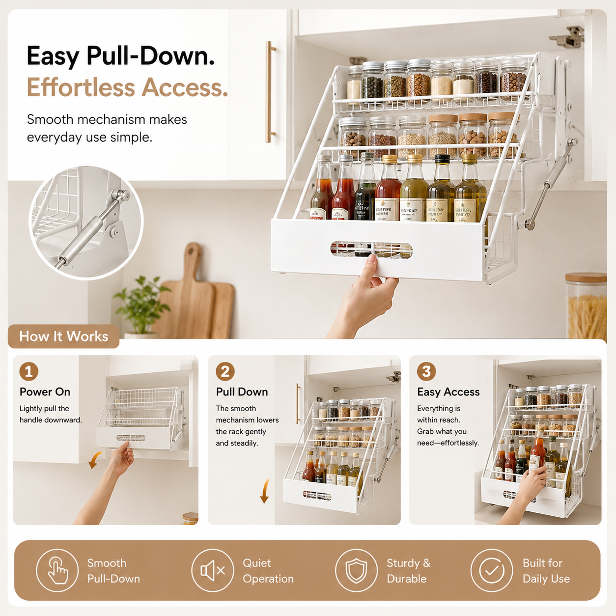 🏡 3-Tier Pull-Down Cabinet Organizer | Easy-Reach Kitchen Storage Rack