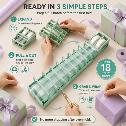 🎁 Foldable 18-Strip Dual-Roll Tape Dispenser – Faster Gift Wrapping