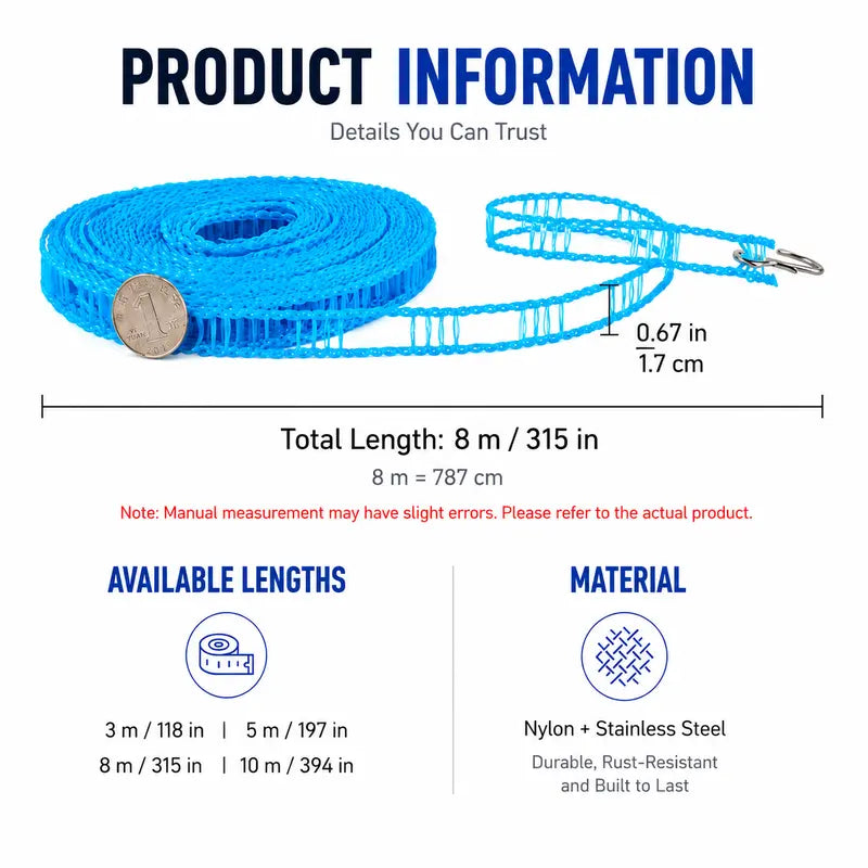 3-Roll Portable Non-Slip Clothesline – Windproof Travel Laundry Line for Camping, Hotel & Home