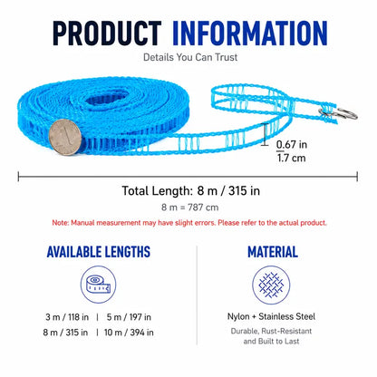3-Roll Portable Non-Slip Clothesline – Windproof Travel Laundry Line for Camping, Hotel & Home