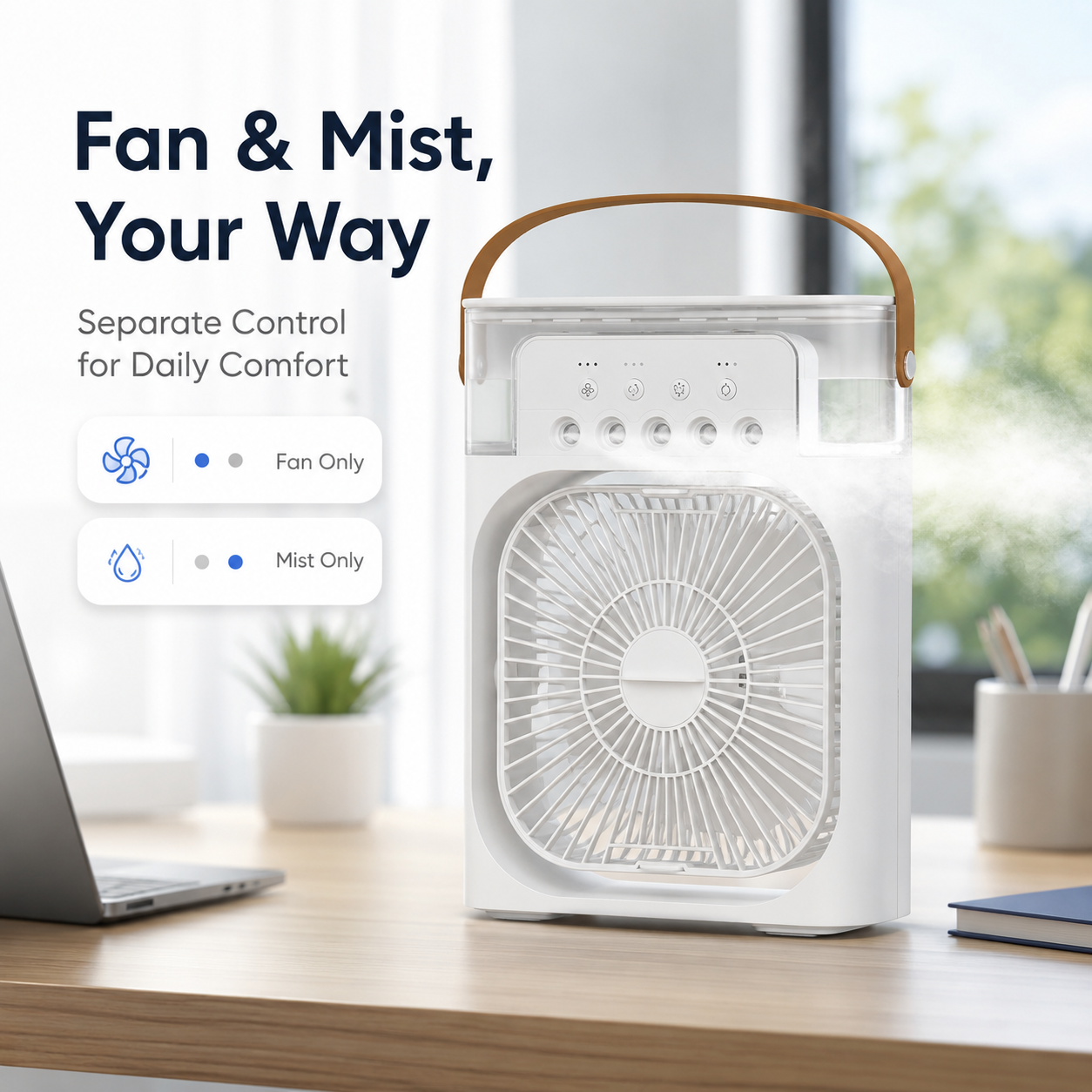 5‑Nozzle Desktop Spray Fan – 3in1 Air Cooler + Humidifier + 7‑Color Night Light, USB Personal Cooling Fan for Office Bedroom Dorm