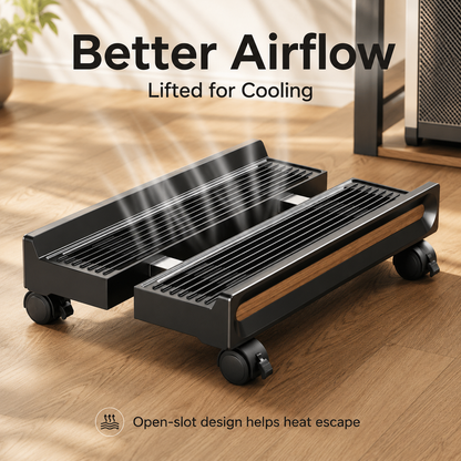 Mobile Computer Tower Stand – Adjustable CPU Holder with Wheels & Ventilated Base for Heat Dissipation