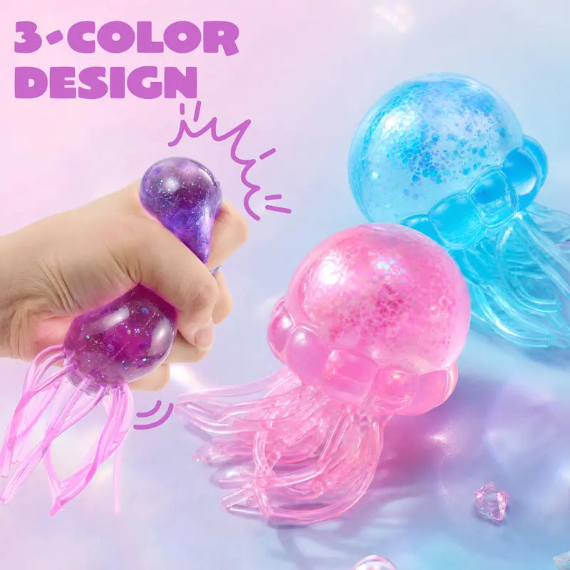🪼 3-Pack Glitter Jellyfish Squishy Toys – Slow-Rising Sensory Fun