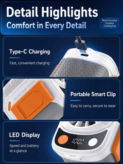Portable Waist Fan, Rechargeable Multi-functional Fan