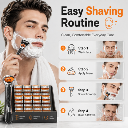 Men's Razor Blade Replacement, 48pcs Razor Blade & 1 Count Handle