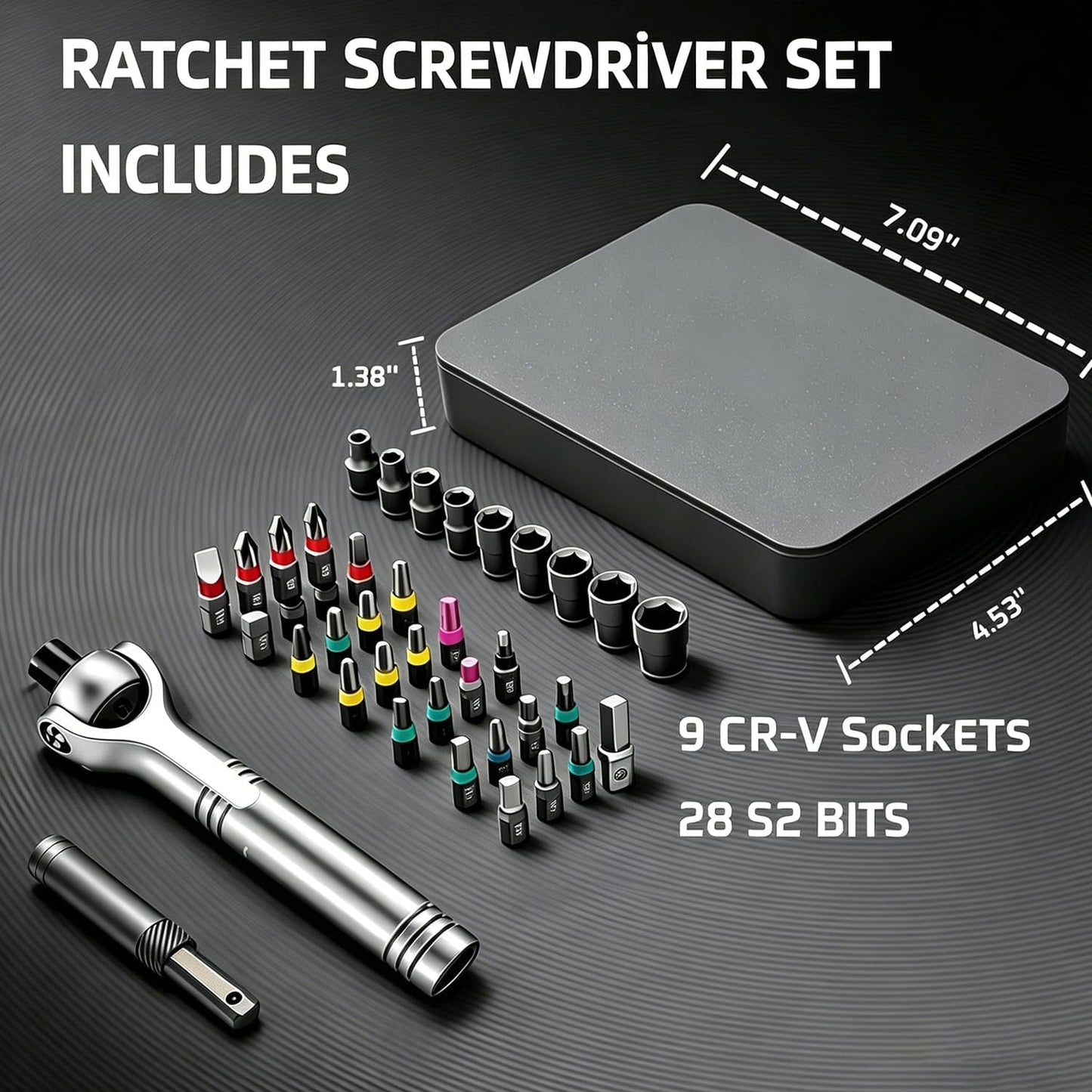 40 in 1 Ratchet Screwdriver Set, 60-Tooth Magnetic Ratcheting Screwdriver Set with 180° Rotating Ratchet Head