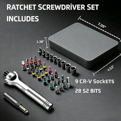 40 in 1 Ratchet Screwdriver Set, 60-Tooth Magnetic Ratcheting Screwdriver Set with 180° Rotating Ratchet Head