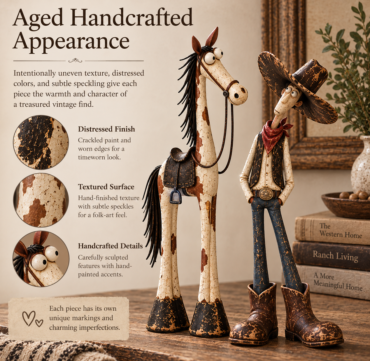 Whimsical Western Cowboy & Horse Figurine Duo 🤠🐴