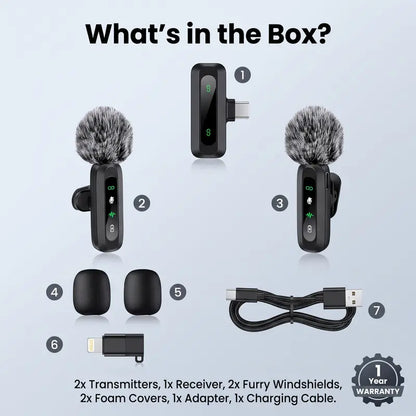 🎙️ Wireless Dual Lavalier Microphone – Crystal-Clear Sound Anywhere