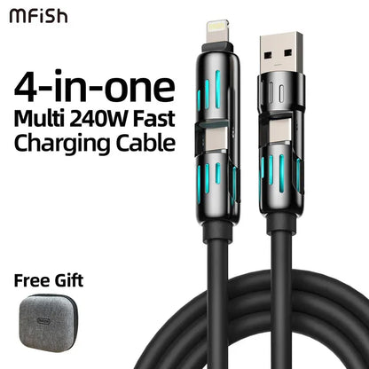 4-in-1 240W Charging Cable – One Cable for iPhone 17, MacBook & Samsung