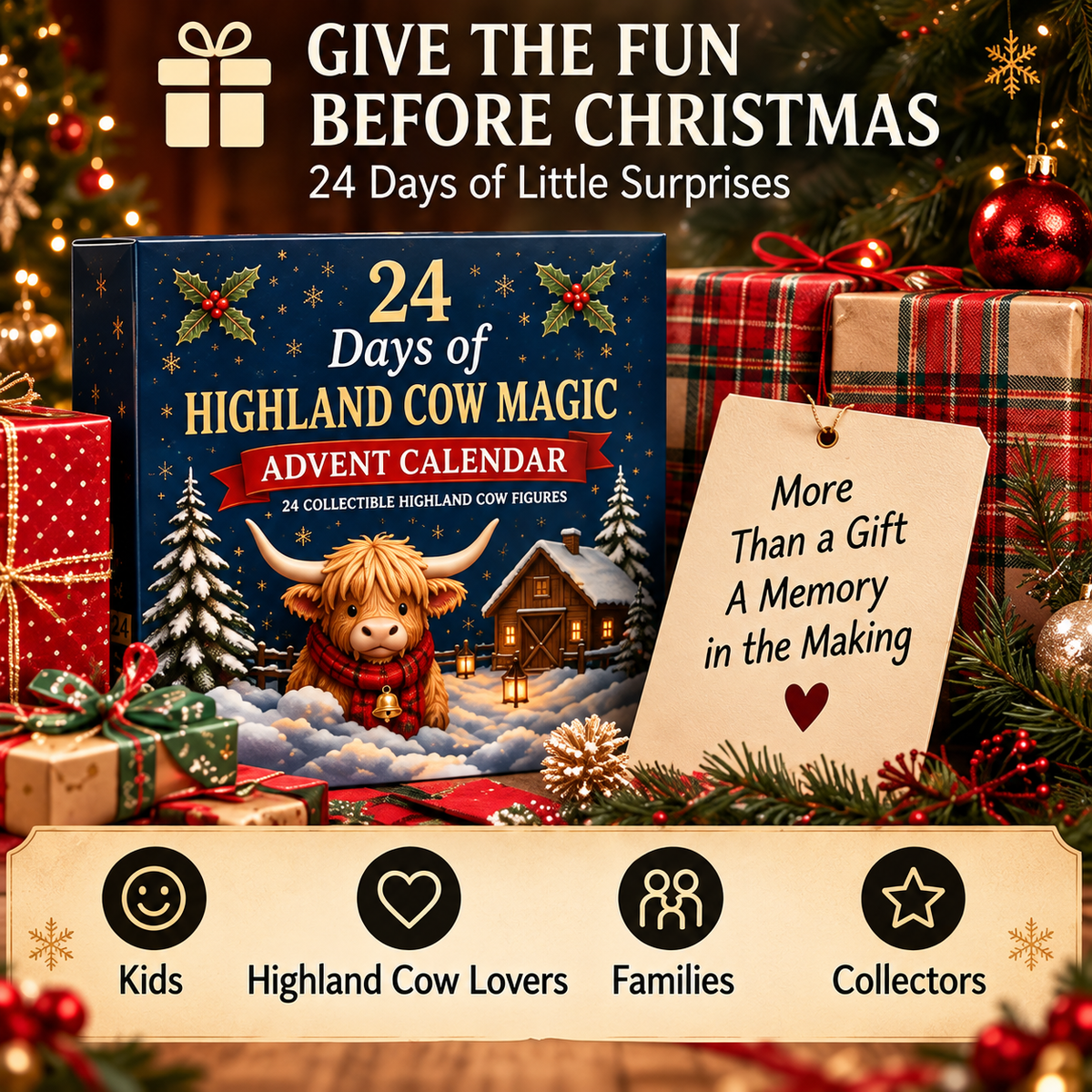 ⏳ Last Day 49% OFF –🐮24-Day Highland Cow Advent Calendar