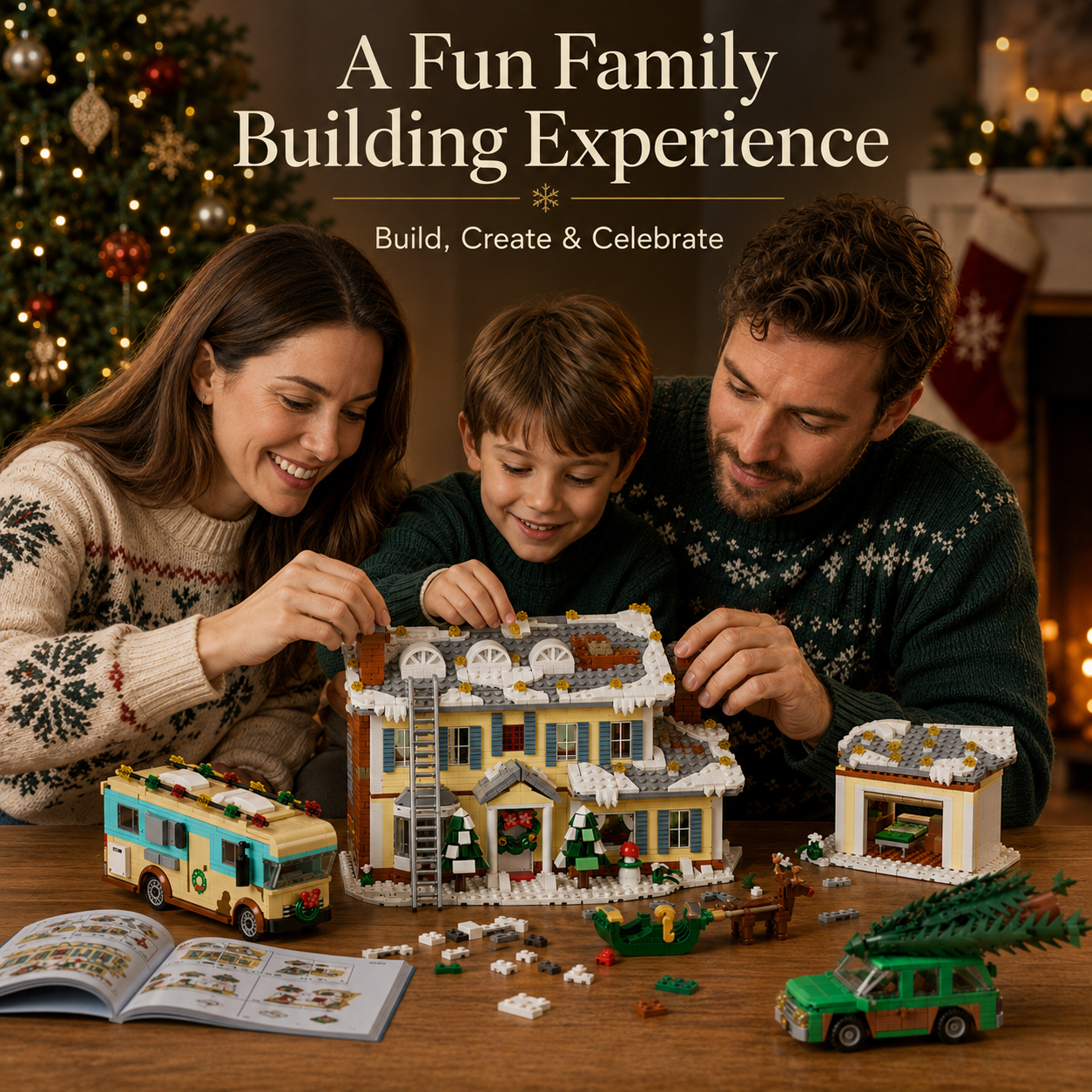 🎄 1998 PCS Winter Holiday Village Building Set with LED Lights & Vehicles ✨
