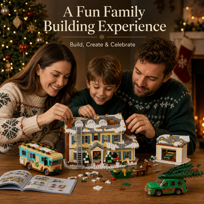 🎄 1998 PCS Winter Holiday Village Building Set with LED Lights & Vehicles ✨