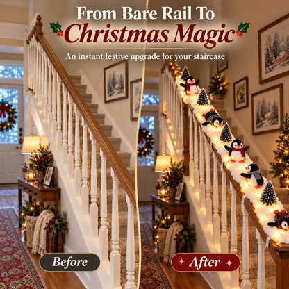 🐧 Light-Up Penguin Christmas Stair Garland – Turn Your Banister Into a Winter Wonderland ✨