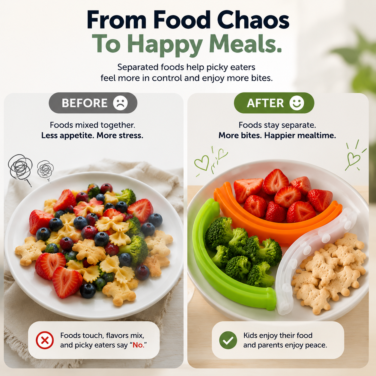 🍽️ Kids Plate Divider – Keep Foods Separate For Happier Mealtimes🌈