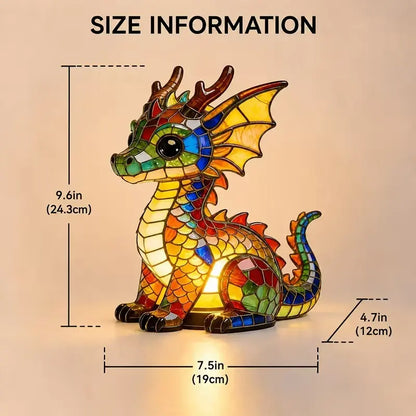 Lucky Dragon LED Night Light – Colorful Stained Glass-Style Resin Lamp, USB-Powered Fantasy Decor & Gift
