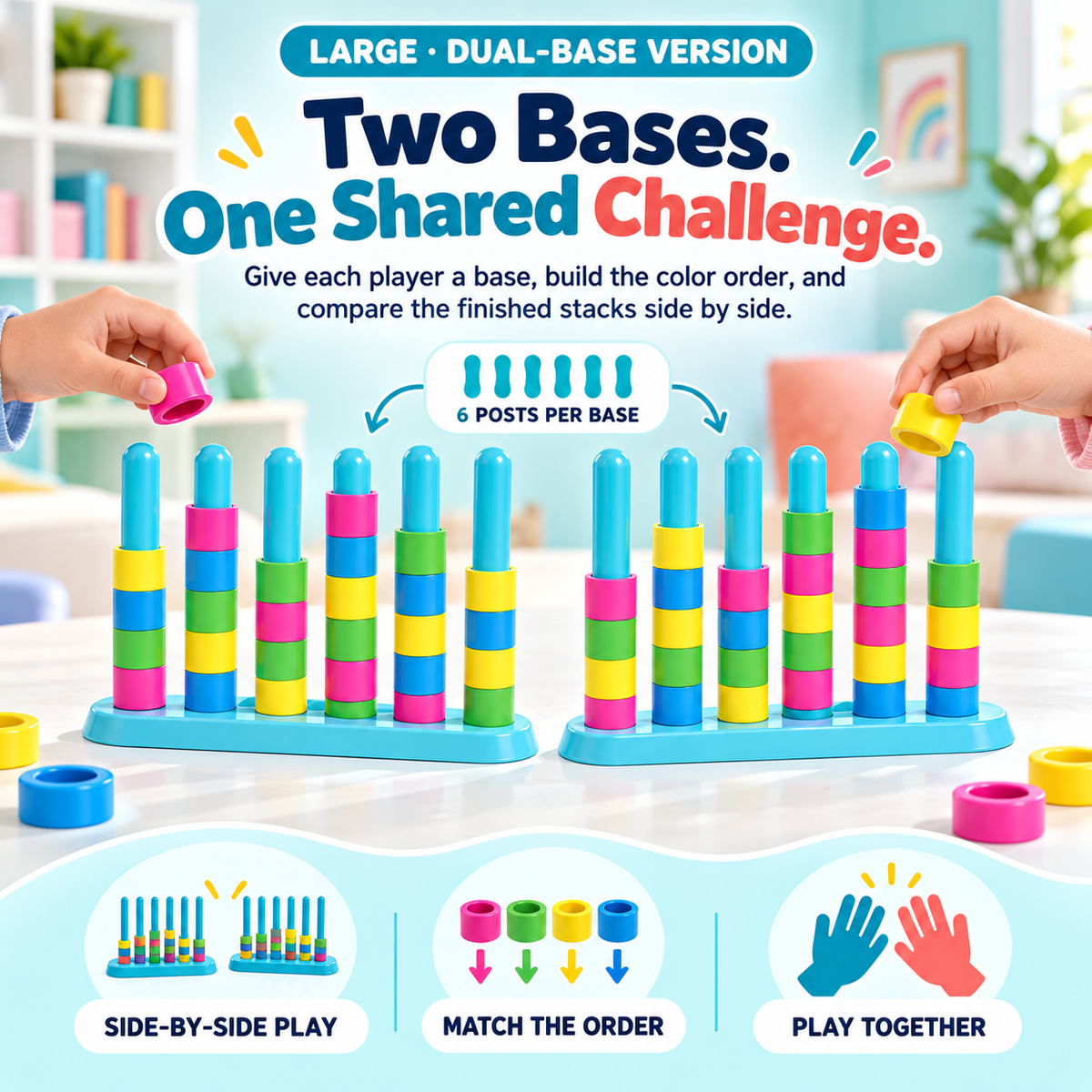 🌈 Rainbow Color Stacking Challenge – Dual-Base Game & Portable Version