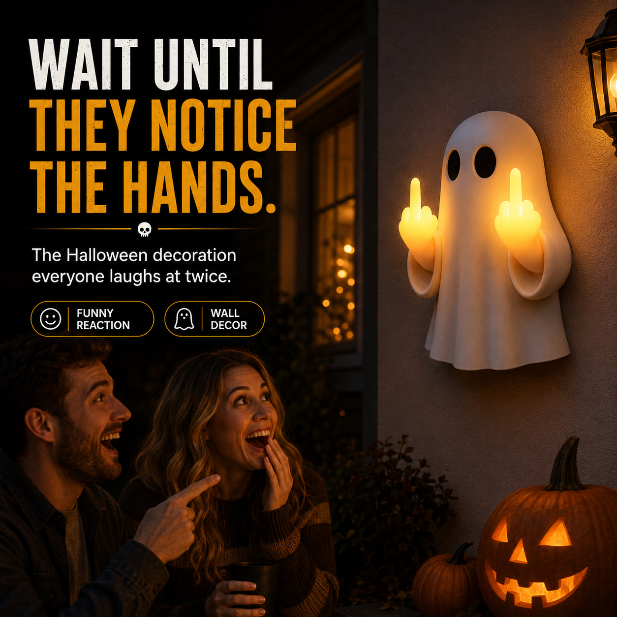 👻 Double Middle Finger Light-Up Ghost – Funny Halloween Wall Decor🖕🖕