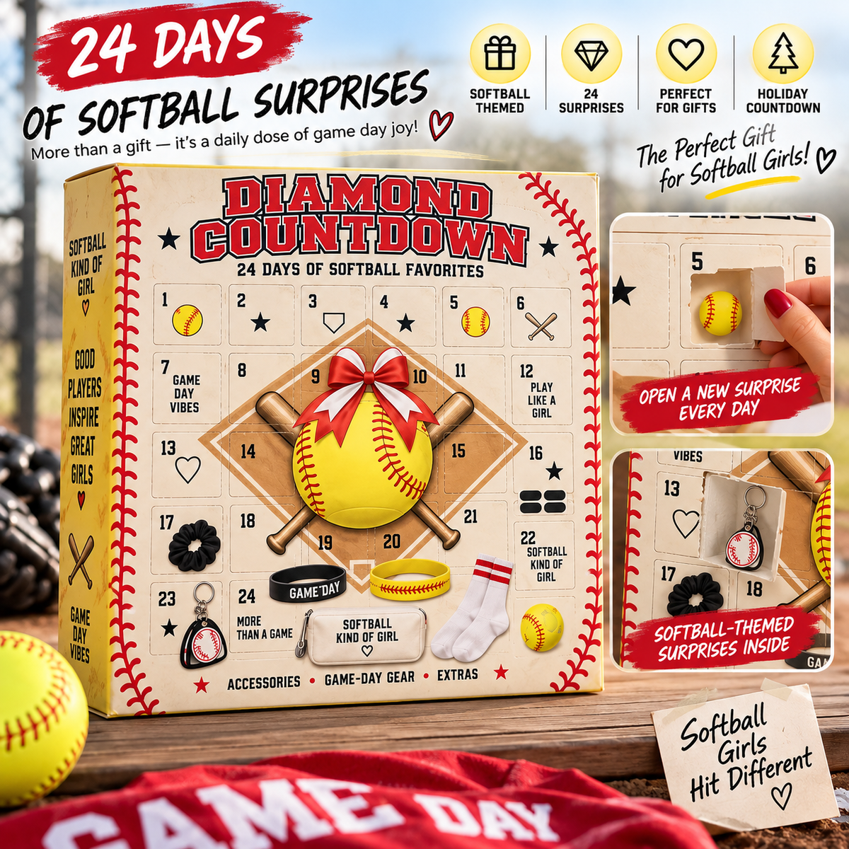 🥎 2026 Softball Girls Advent Calendar – 24 Days of Game-Day Surprises 🎁