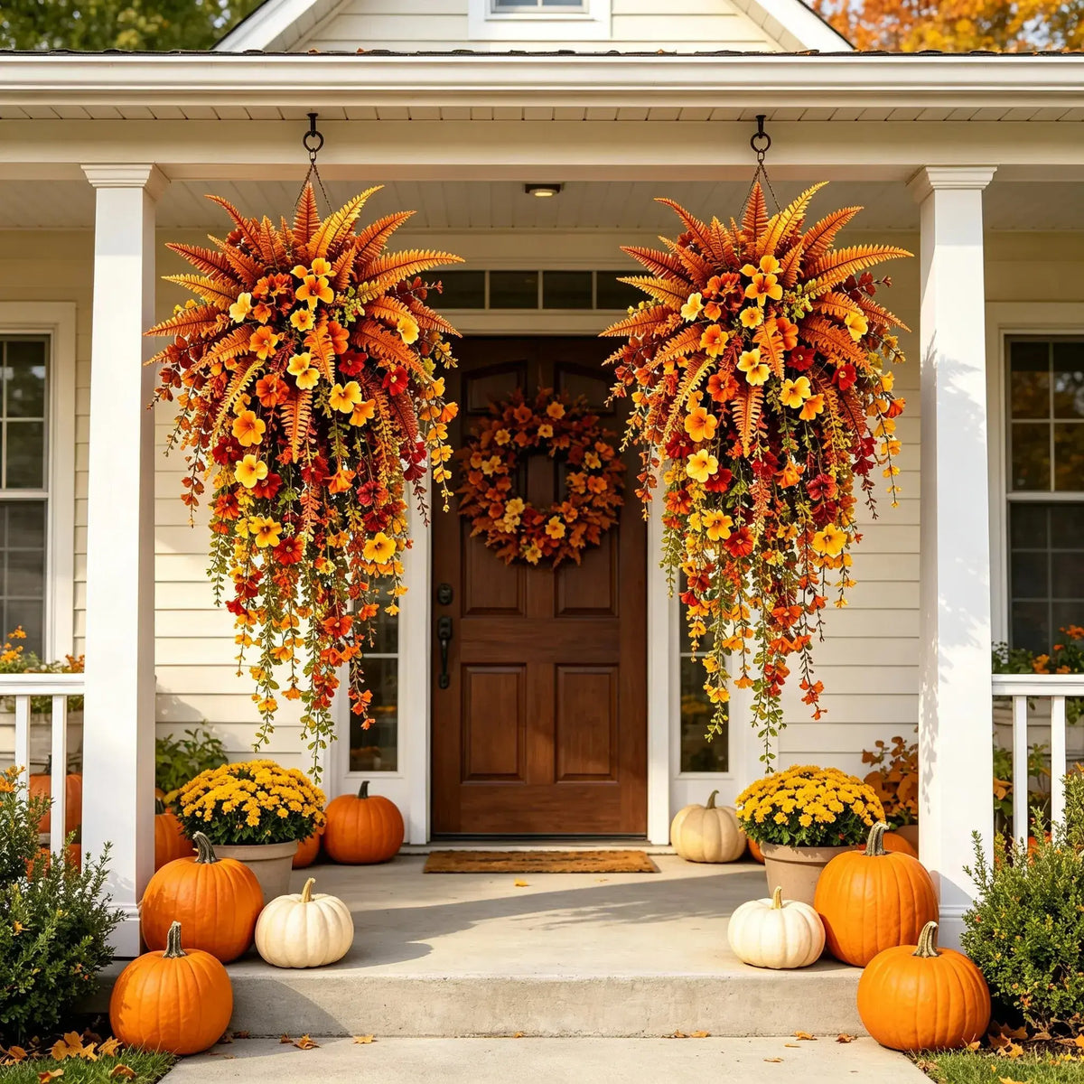 🏡 FALL PORCH FAVORITE | Cascading Artificial Fern Swag – Autumn Hanging Decor for Entryways, Columns & Gates