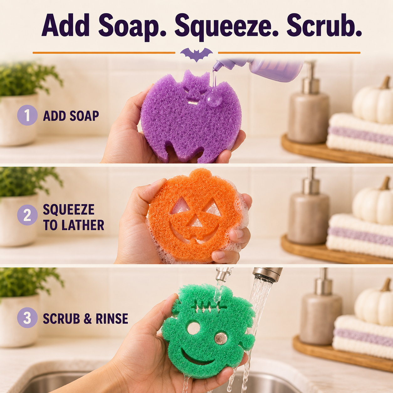 🎃 Halloween Spooky Scrub Sponge Set – Cute Kitchen Cleaning Sponges 👻
