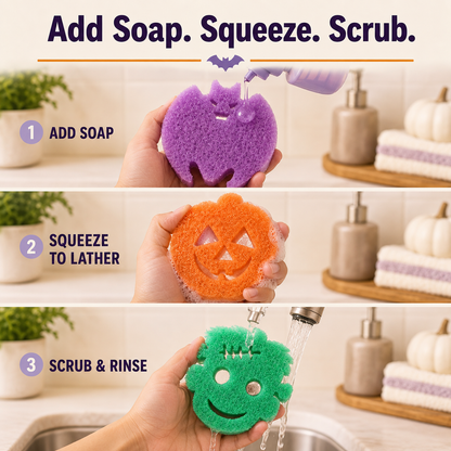 🎃 Halloween Spooky Scrub Sponge Set – Cute Kitchen Cleaning Sponges 👻