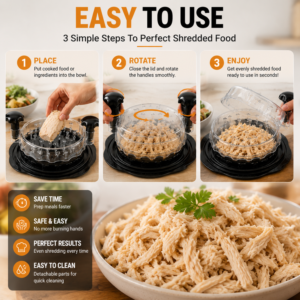 🧀 Manual Food Shredder | Cheese & Chicken Shredder for Fast Multi-Purpose Kitchen Prep🍗